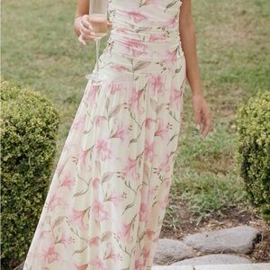 Floral Maxi Skirt - Pink and Cream